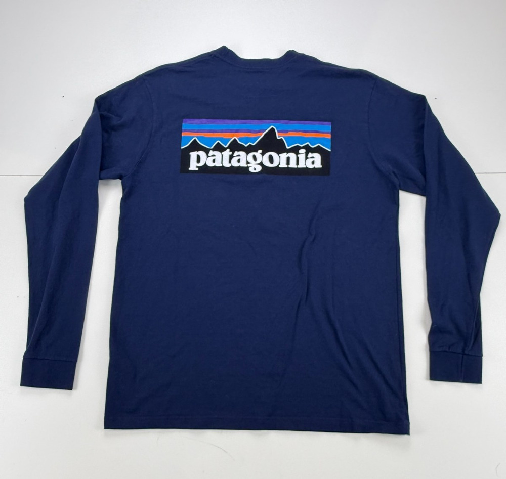 Patagonia P-6 Logo Responsibili-Tee Long Sleeve Mens M Navy Graphic Shirt